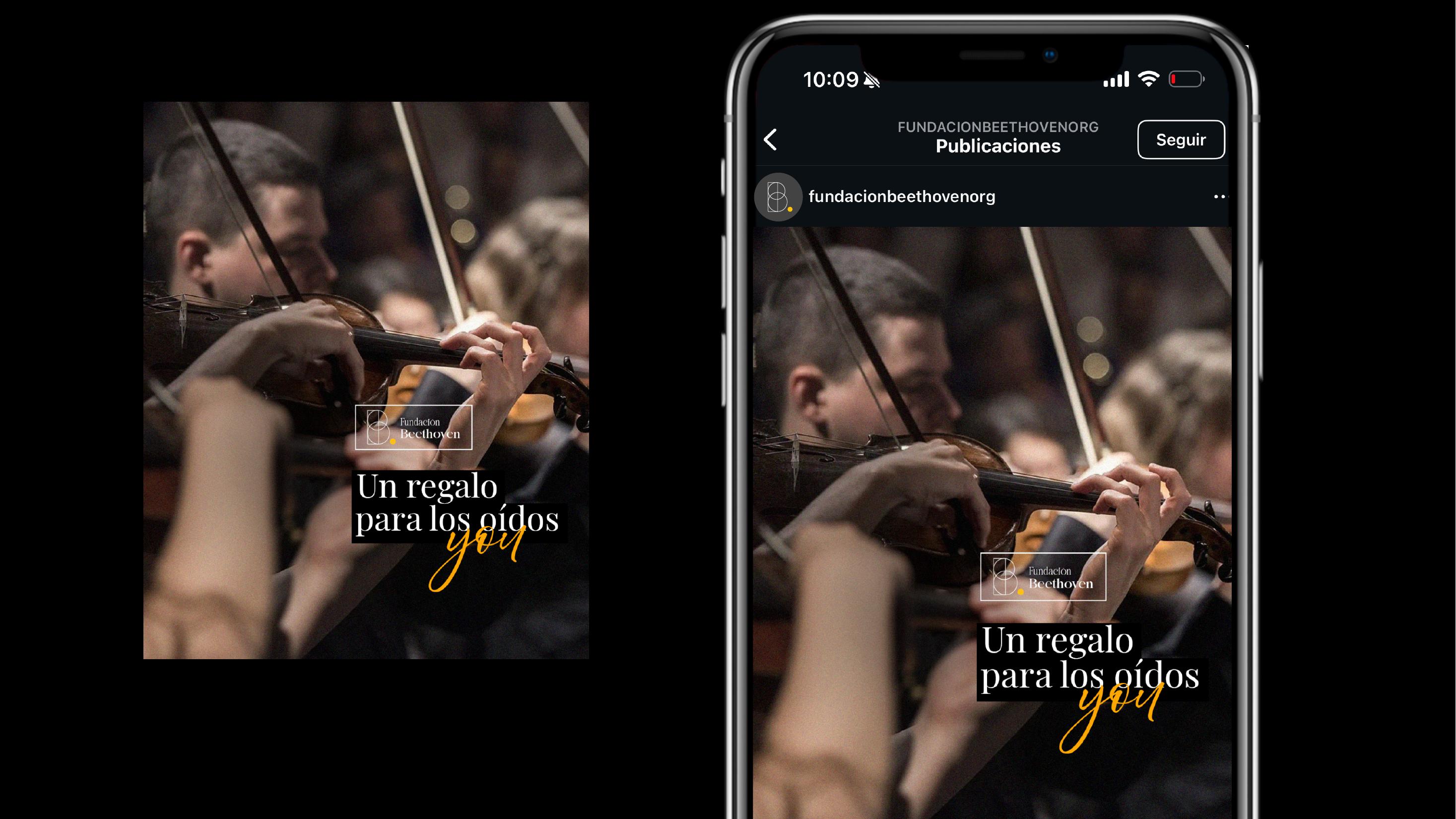 Pieza de campaña con violinista de Fundación Beethoven